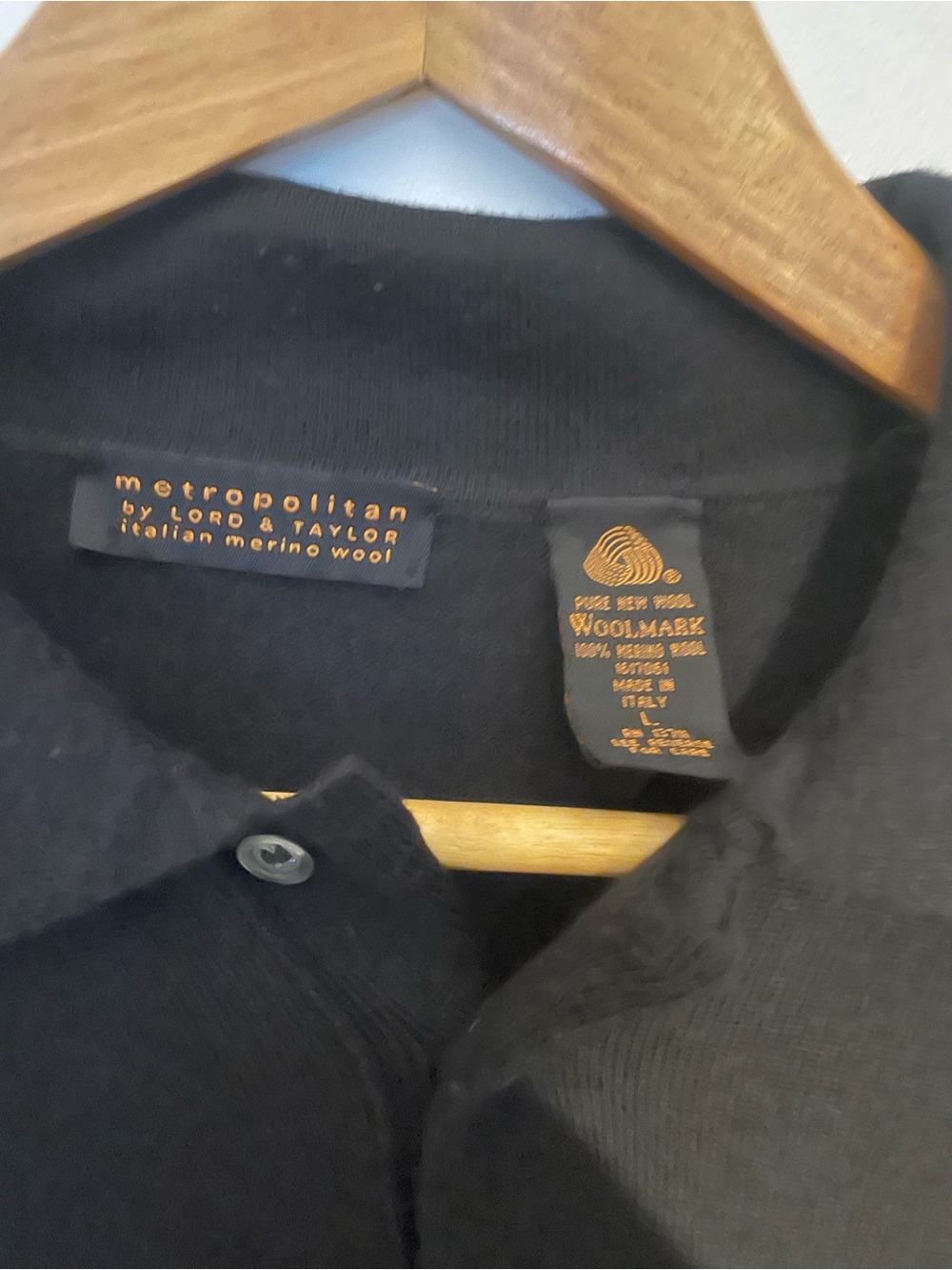 Lord & Taylor Black Merino Wool Polo Shirt
